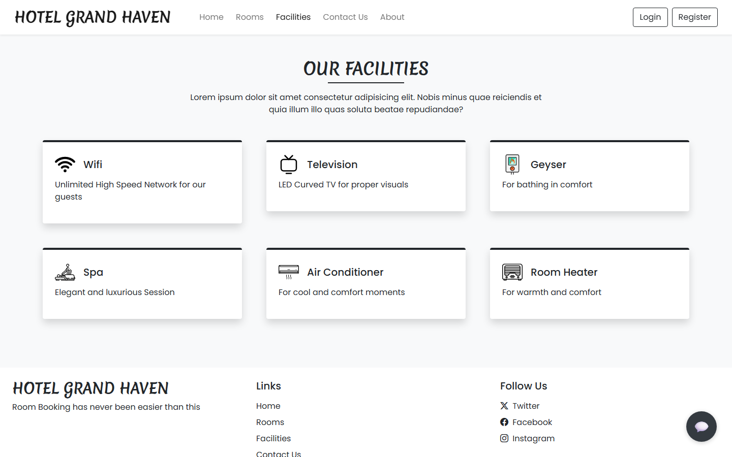 Hotel Grand Haven facilities page