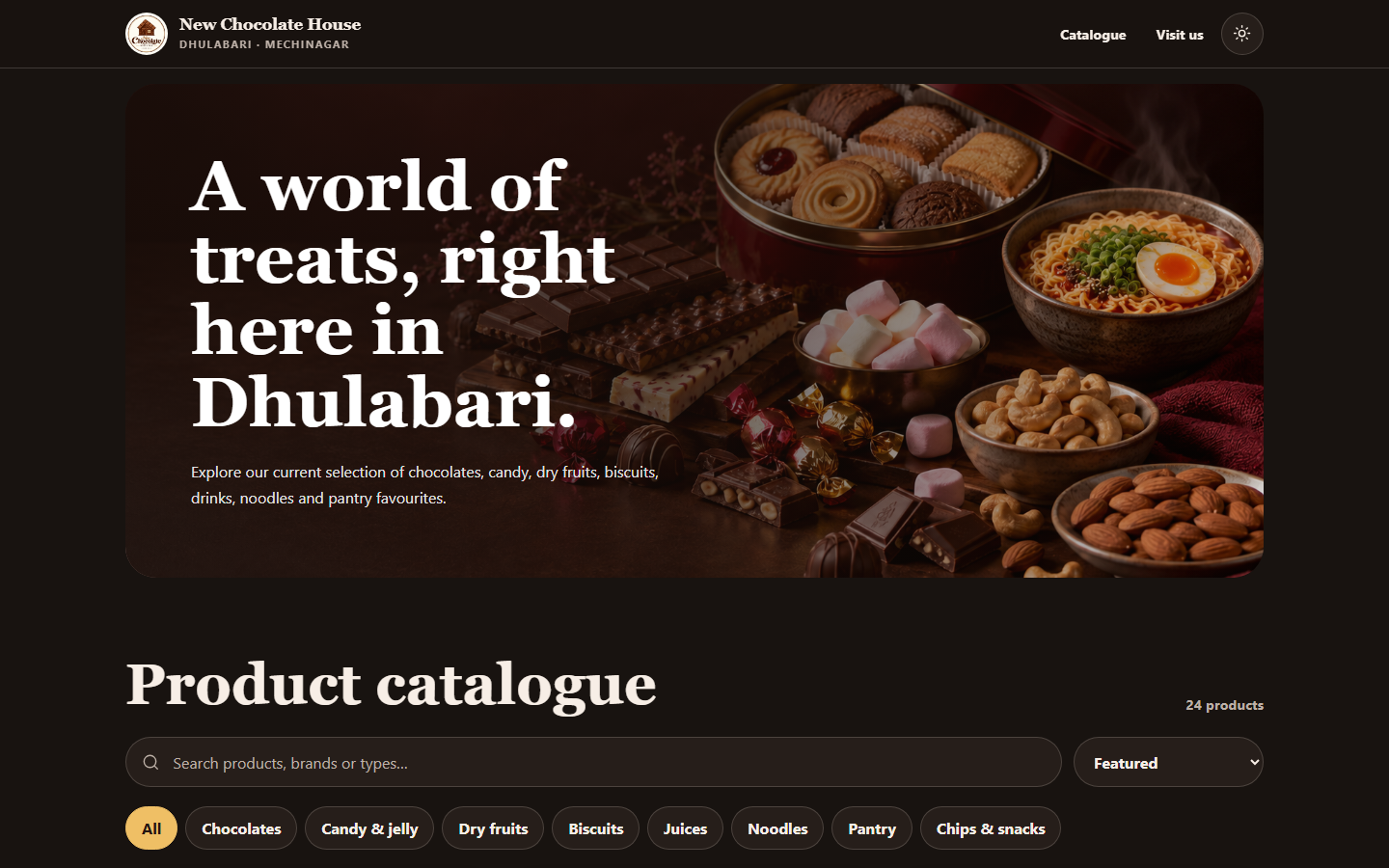 New Chocolate House live catalogue homepage